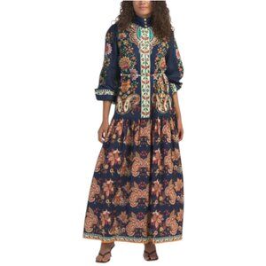 DALIA MACPHEE Long Sleeve Mock Neck Paisley Print Maxi Dress